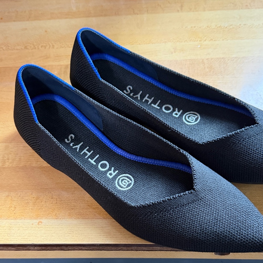 Rothy's Black Flats with Blue Trim